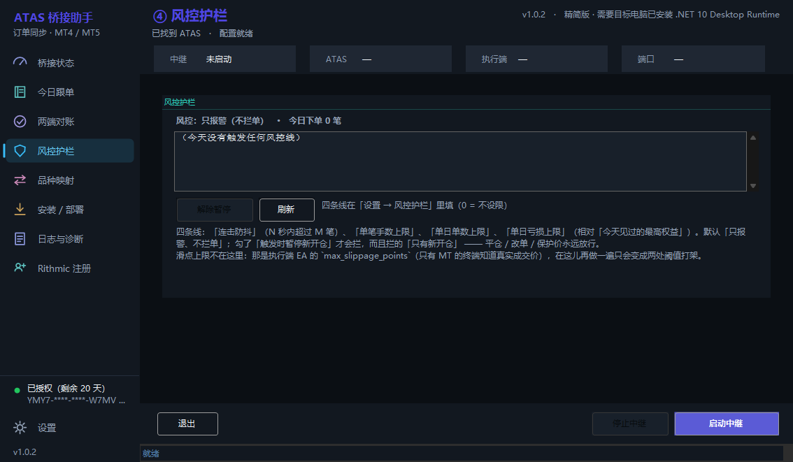 风控护栏页：四道护栏状态与最近告警